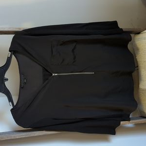 Black long sleeve blouse, casual, zip top